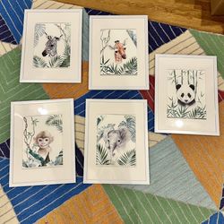 5 Nursery Frames – Watercolor Animal Prints – $80