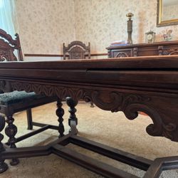 Oak dining table, Chairs And Sideboard