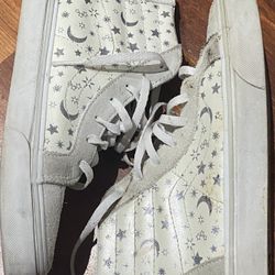Vans White With Silver Stars & Moons Girls 3.5