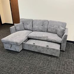Corduroy Sleeper Sofa Bed Sectional Couch with Reversible Storage Chaise