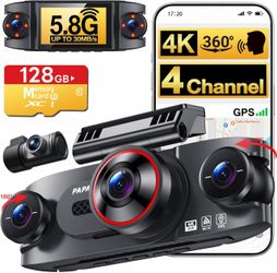 New PAPAGO 4-Channel 360° 4K Dash Cam + Free 128GB Card