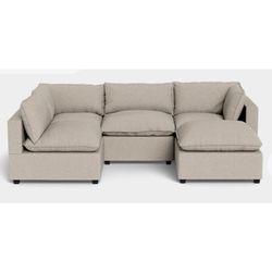 Albany Park Kova Pillow Cushion L-Shape Sectional with Ottoman | Oatmeal Performance Chenille