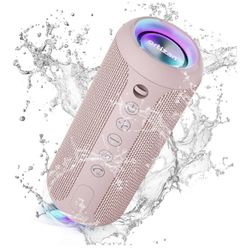 PINK, Ortizan Portable Bluetooth Speakers, IPX7  Waterproof Wireless Speaker with 24W Loud Stereo Sound, Deep Bass, Bluetooth 5.3, RGB Lights By