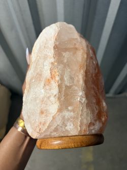 Authentic Hand-Carved Salt Lamp (Large 10-15 lbs) Solid Wood Base