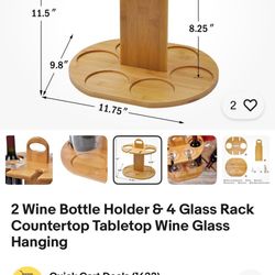 2 Wine Bottle Holder & 4 Glass Rack