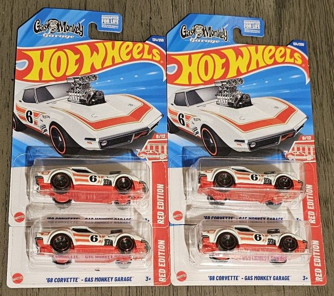 Lot of 4 - Hot Wheels RED EDITION '68 Corvette - Gas Monkey Garage
