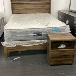 Ashley Queen Rustic Bed And Nightstand Must Sell Can Deliver $499 
