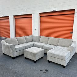 Large u-shape beige sectional sofa w/ ottoman - FREE DELIVERY