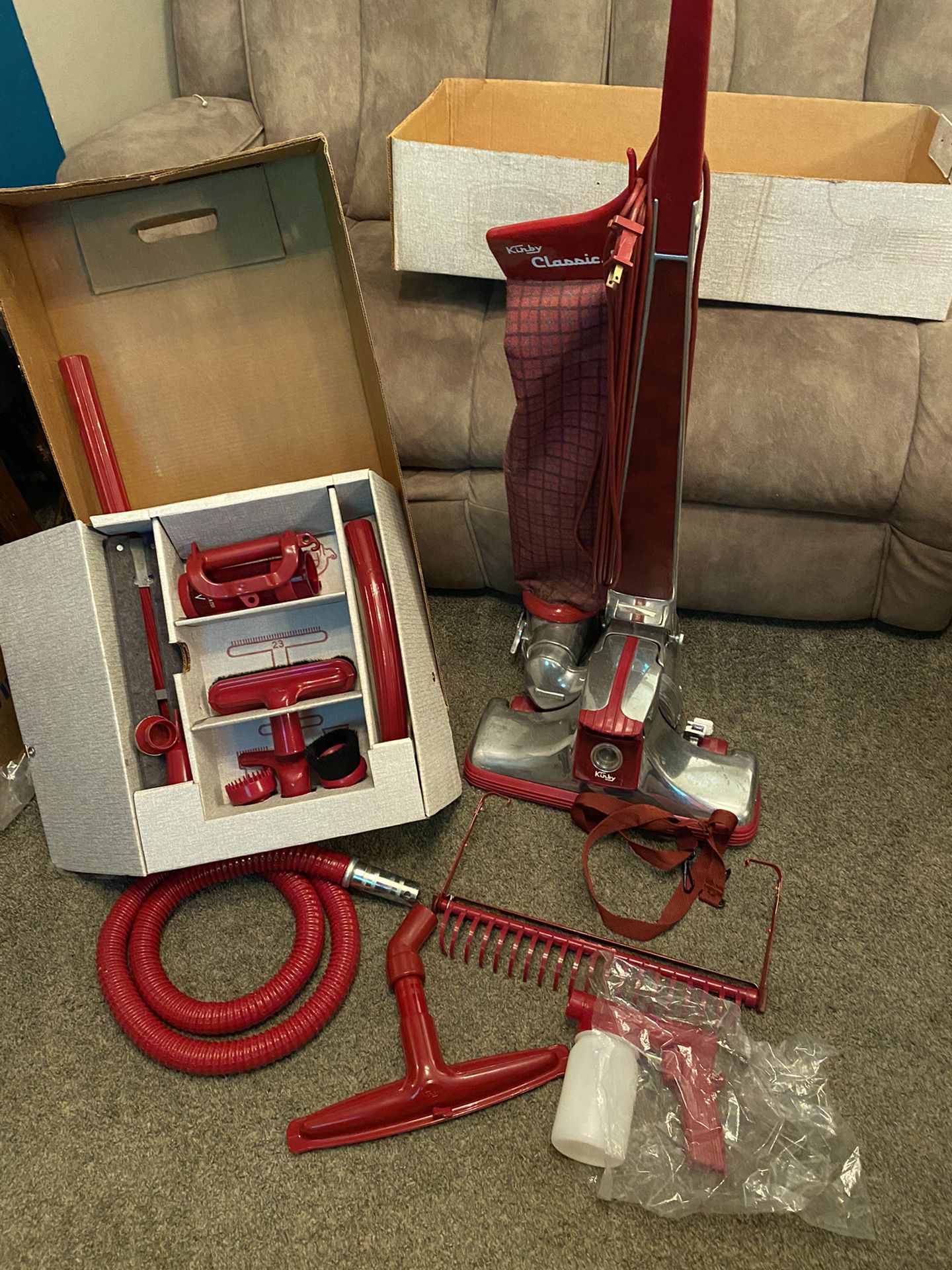 Kirby Classic III Red Vacuum With Accessory Lot