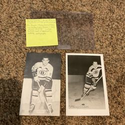 Boston Bruins Hockey Vintage Photo Exhibition Cards With Apparent John Bucyk Hand Signed Autograph & Murray Costello