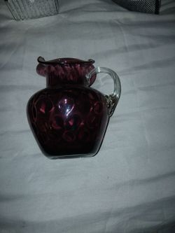 Antique Fenton Glass Clear handled plum 9 inch  Pitcher