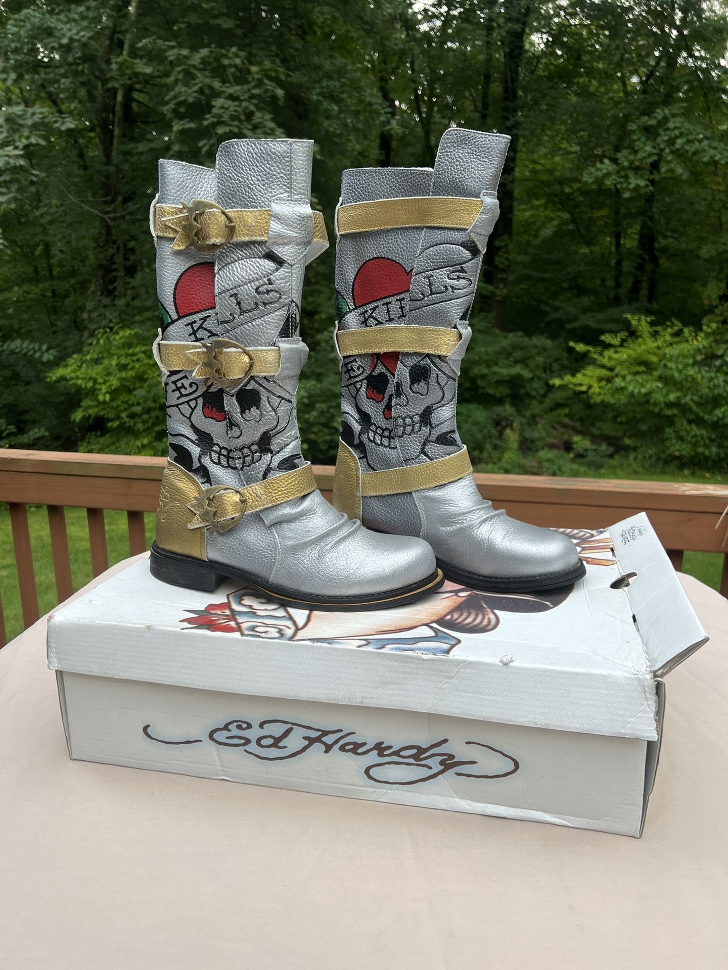 RARE ED HARDY “Love Kills Slowly” Dagger Combat Motorcycle Boot