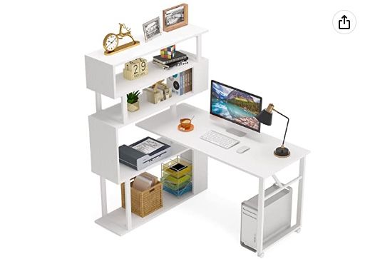 Tribesigns Rotating Computer Desk with 5 Shelves Bookshelf, L-Shaped Corner Desk