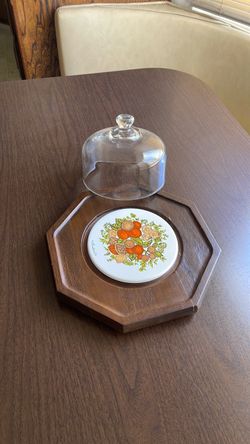Vintage Wood Cheese Board with Glass Dome