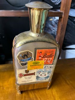 Antique decanter bottle French stickers 10“ x 5“ x 2 1/2“