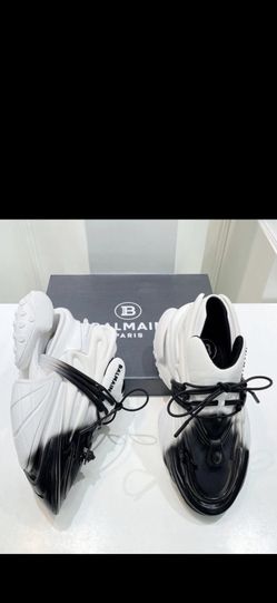Balmain neoprene & rubberized leather layered sneakers