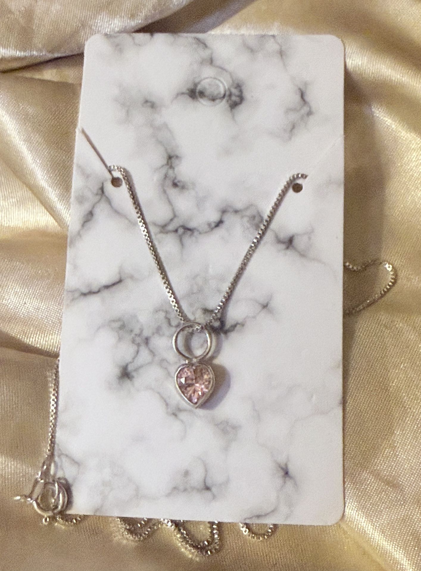 BEAUTIFUL New Sterling 1 TCW Natural Pink Sapphire Heart Necklace! 24”