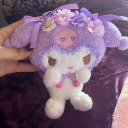 Japan Sanrio Kuromi Plush Flower Ribbon