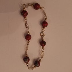 Vintage 1970s Italian Style Cloisonné Bead Bracelet 1/20 14K Gold Filled 8”