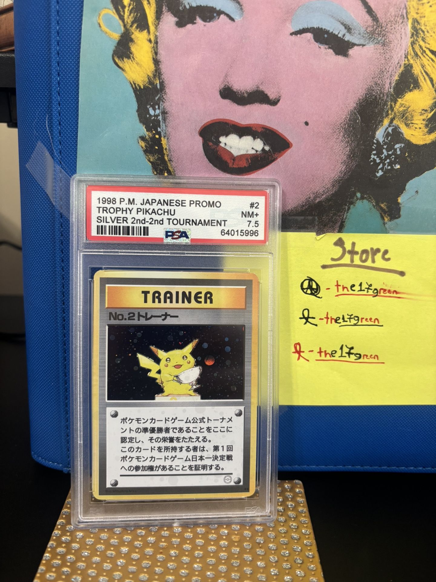 1998 Pokemon Japanese Promo Silver 2nd-2nd Tournament #2 Trophy Pikachu - PSA NM 7.5