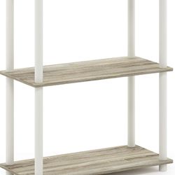 Furinno Turn-N-Tube 3-Tier Display Rack Shelf Sonoma Oak White Compact Multipurpose