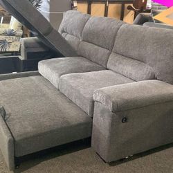 Gray Sleeper Sectional with Storage Chaise