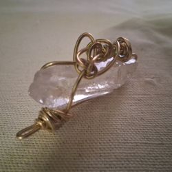 Brass wire Wrap RAW clear Quartz PENDANT 