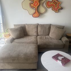 Corduroy Couch With Two Ottomans 