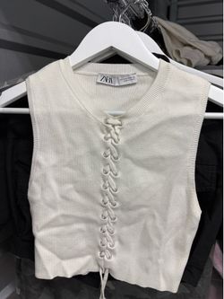 Zara Front Laced Knit White Crop Top