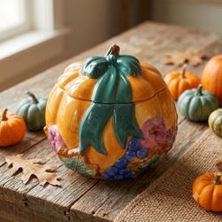 Vintage 1997 Cracker Barrel Ceramic Pumpkin Soup Tureen / Cookie Jar