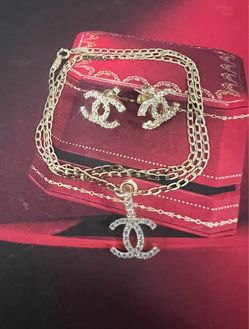 10K Solid Gold Set For Wedding ( Chain 18 Inches Long, Pendant and Earring)