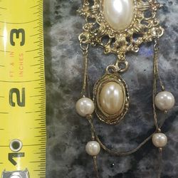 Rare Vintage Goldtone Pearls Victorian Revival Festoon Brooch 