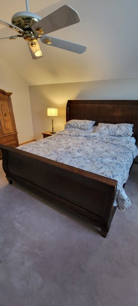 Sleigh BED, 6 Drawer Dresser, Armoire (2 Drawers, 3 Shelves Inside) & Nightstand
