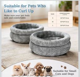 Dual-Layer Donut Pet Bed - Fluffy Round Bed for Small Pets - Ultra-Soft Cat Donut Bed for Cozy Sleep (Grey, 20 * 20 * 5.9 inch / 50 * 50 * 15 cm)