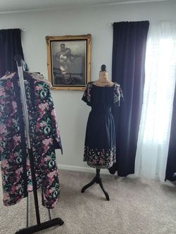 Navy Floral Border Print Midi Dress