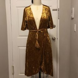 Fall Winter Stylish Gold Velvet Dress