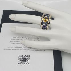 David Yurman Sterling Silver Renaissance Ring With Citrine And Amethyst & 14K Sz 8