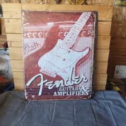 Vintage Fender Guitar Reproduction Metal Sign 13"x16"