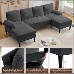 New- Koser 101" Sectional Couches for Living Room, U Shaped Sofa with Double Chaise Lounge, Modern C