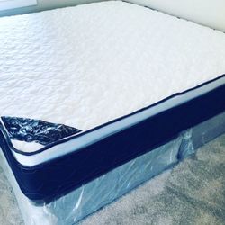 MattressAnd Split Box Spring King Size Pillow Top Medium Firm 14”thick Comfort Brand New WE FINANCE WE DELIVER 