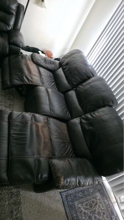 large brown leather/faux-leather reclining sectional