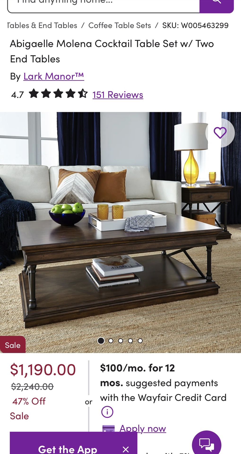 Coffee table and side table Set