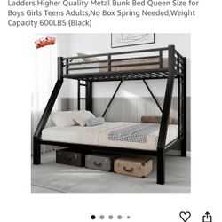 Heavy-Duty Metal Twin XL Over Queen Bunk Bed with 2 Ladders- New In Box!
