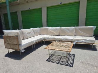 114" L-Shape Outdoor Sectional, Beige 7-Pc Modular (New, Pre-Assembled)