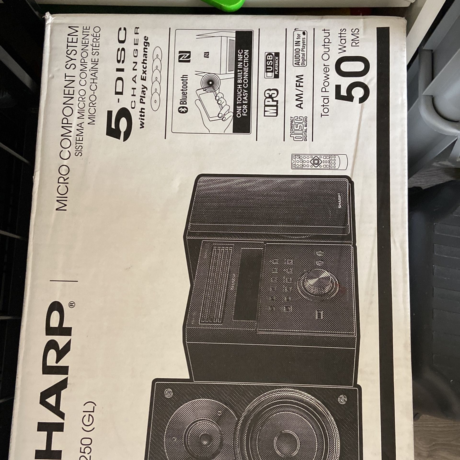 Sharp XL-BH250(GL) Limited Edition 5-Disc Micro Shelf Executive Speaker System with Bluetooth, USB Port for MP3 Playback, AM/FM, Audio in for Digital