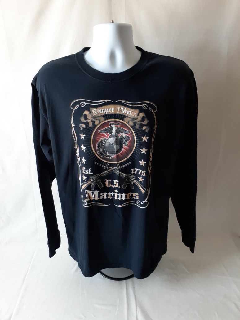 Fruit of the Loom US Marines men's black long sleeve t-shirt size L