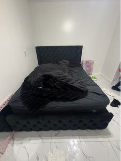 Queen Bed Frame Velvet Upholstered Wingback Headboard & Footboard