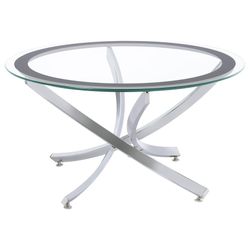  702588 Modern Round Glass Coffee Table with Arched Chrome Legs 🚚 Financing!