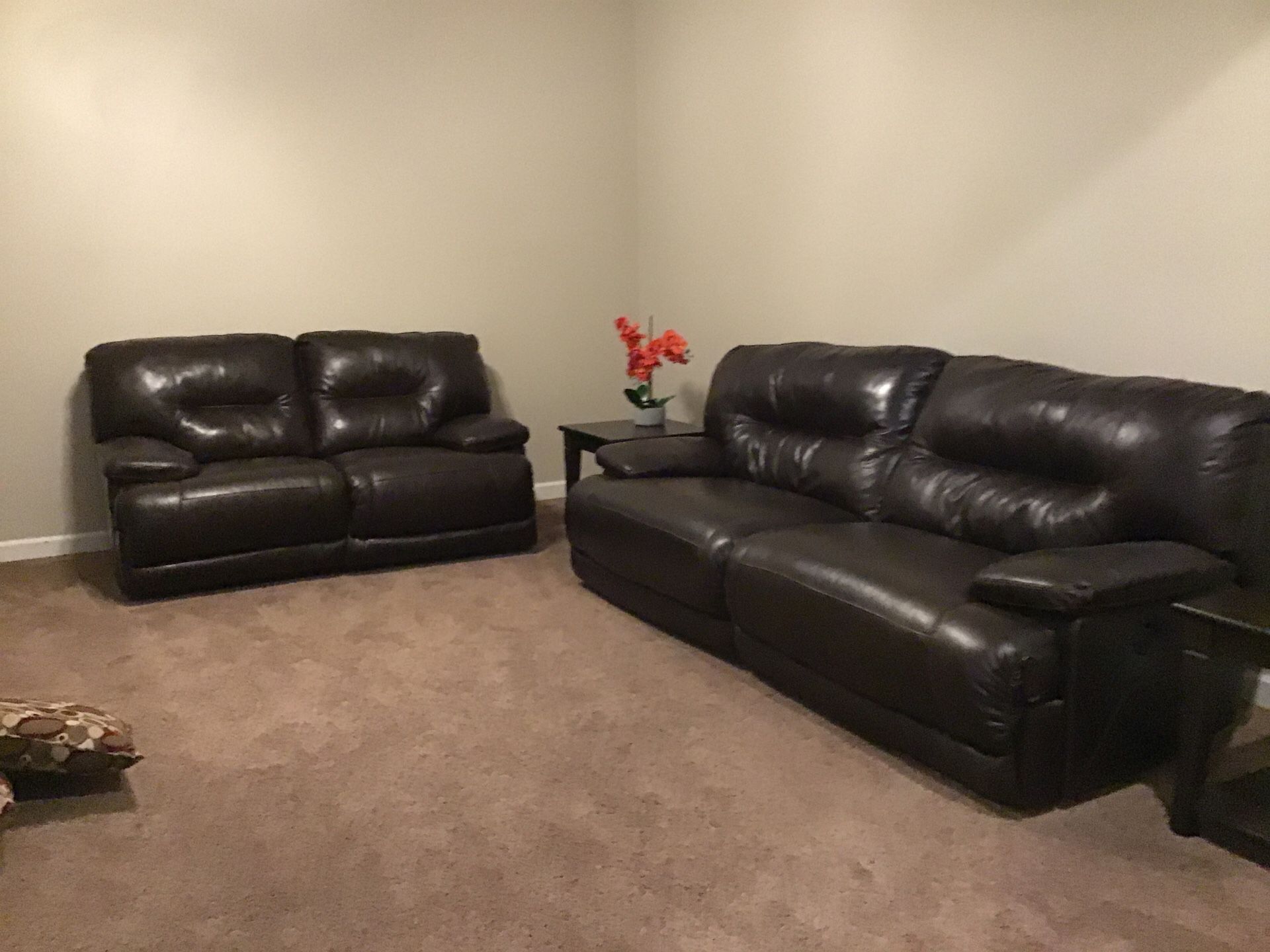 Leather Couch and Loveseat Set, Like New - Rarely Used, Electric Recliners for both