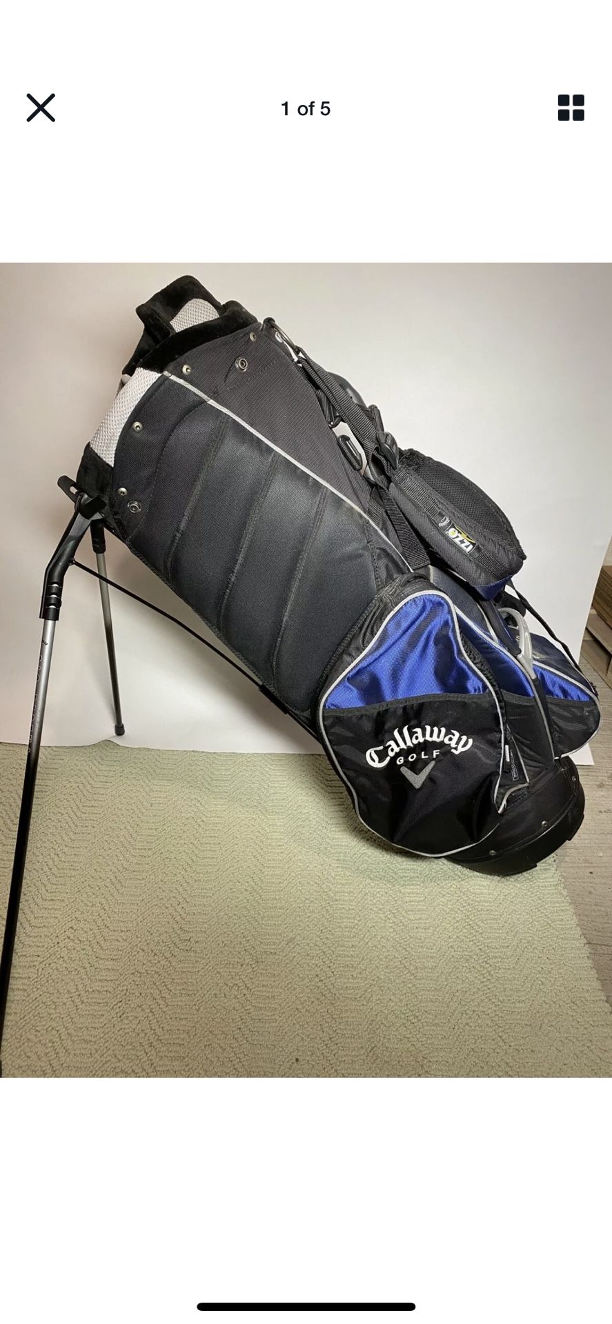 Callaway 8 Way Blue & Black Golf Cart Bag w/ Stand & Backpack Strap- Used